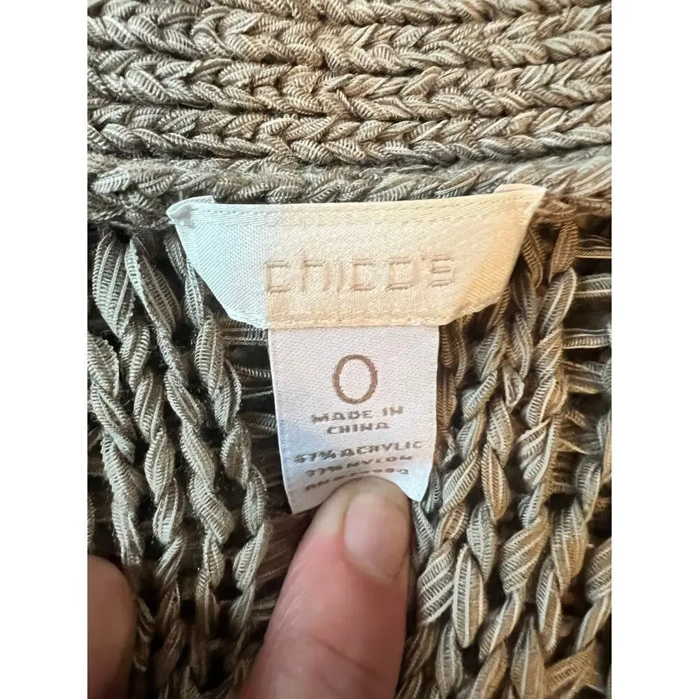 Chico's Open Knit Cardigan, Size 0 / Small, Basketweave, Beige, 3/4 Sleeve, Work